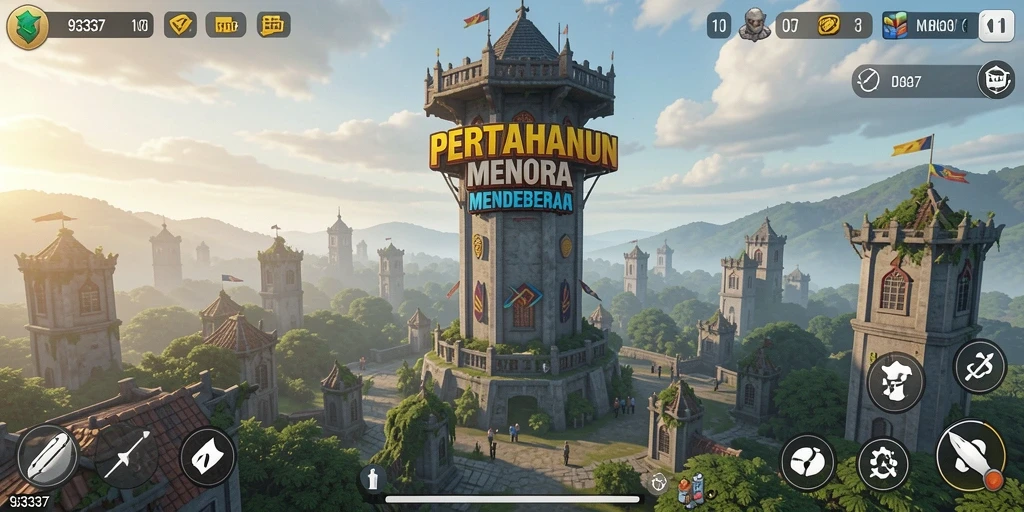 Tangkapan layar dari gameplay seru Tower Defense 93337.