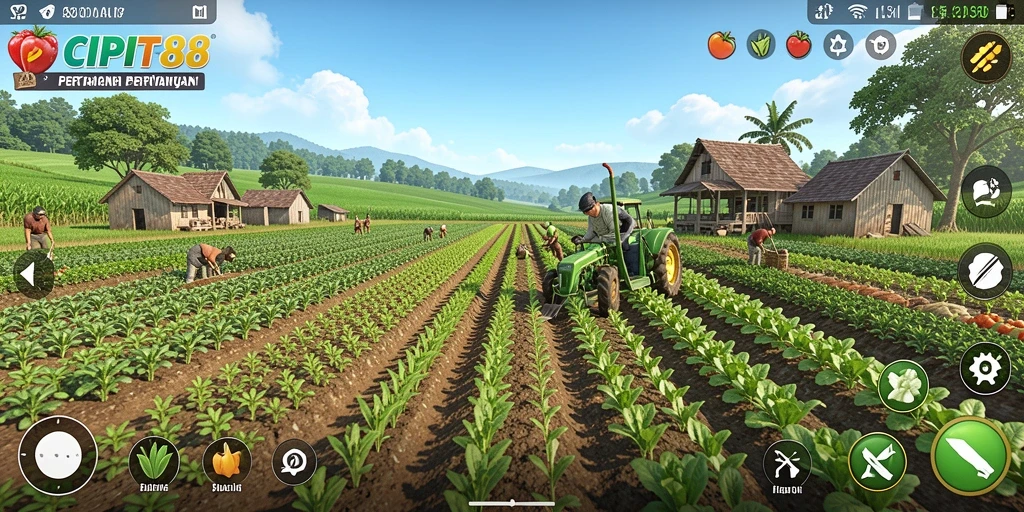 Screenshot permainan CIPIT88 menampilkan aktivitas bertani yang dinamis.