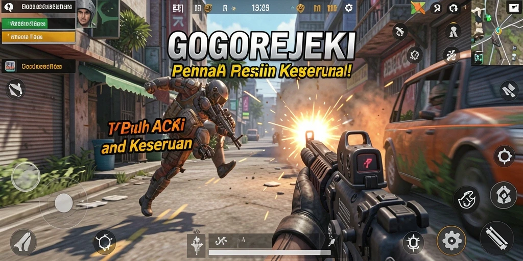 Tampilan gameplay GOGOREJEKI dengan aksi tembak-menembak yang mendebarkan.
