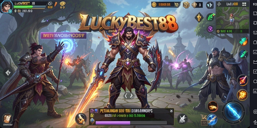 Tangkapan layar gameplay LUCKYBEST88 menampilkan pertempuran epik di dunia fantasi.