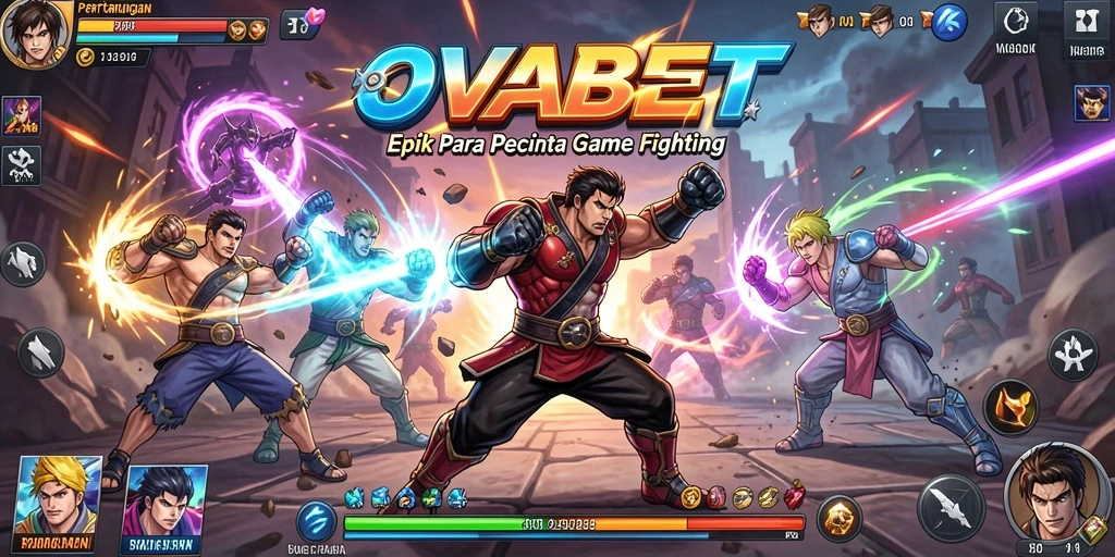 Screenshot utama OVABET dengan karakter dalam pertarungan seru.